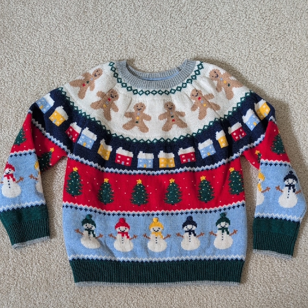 Mini Boden Striped Knit Sweater in Green, Navy & Cream Holiday 6-7y